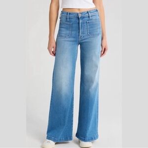 Mother Hustler Roller Patch Pocket wide leg jeans, wash is piece by piece